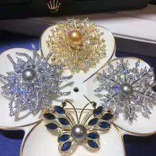 Рождественские подарки покрытые 4 шт Броши с натуральной пресной водой золотые жемчужные броши