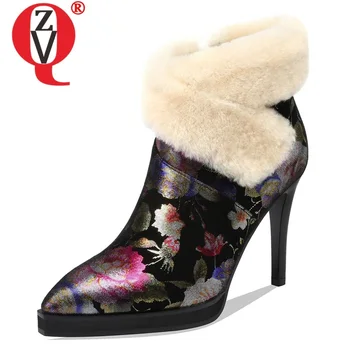 

ZVQ winter new fashion sexy ankle boots outside super high heels pointed toe kid suede zip women shoes drop shipping size 33-40