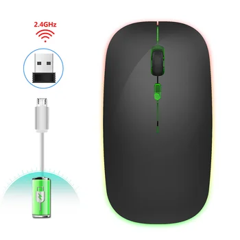 

2.4GHz RGB Luminous Wireless Computer Mouse Silent Rechargeable Ultrathin Mouse for Home Office (Black)