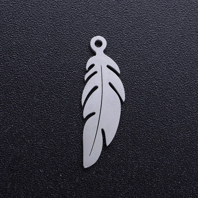 Stainless Steel Charms Jewelry Making  Feather Stainless Steel Charms -  5pcs - Aliexpress
