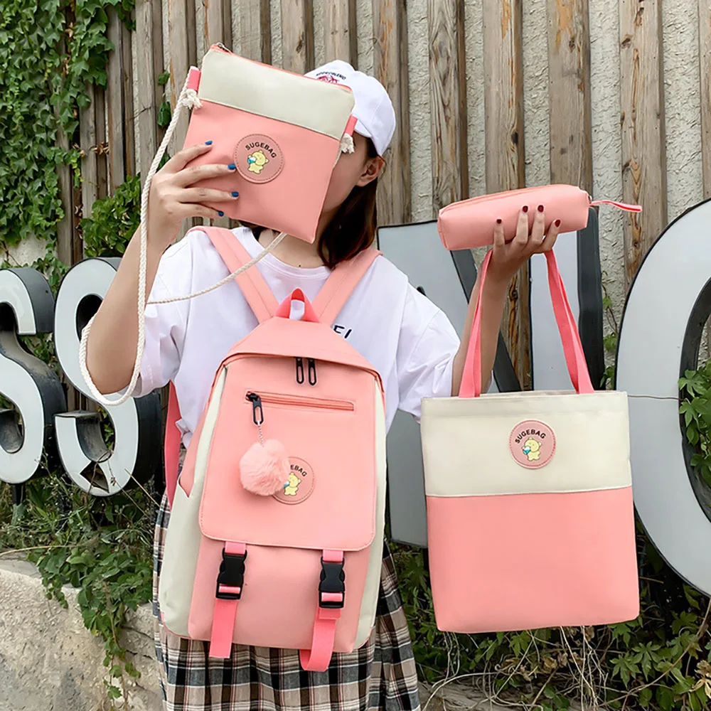 

ABQP School Backpack For Girls Canvas Travel Working Women's Laptop Backpack 4 Pcs Set Backpack Bags For Women