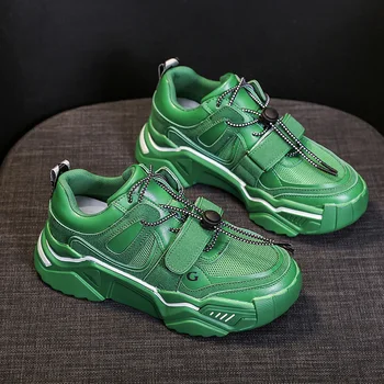 

tenis feminino Women Athletic Shoes Female Fashion Velcro Casual Platform Shoes Lace Up Mesh Breathable Walking Sneakers U21-74