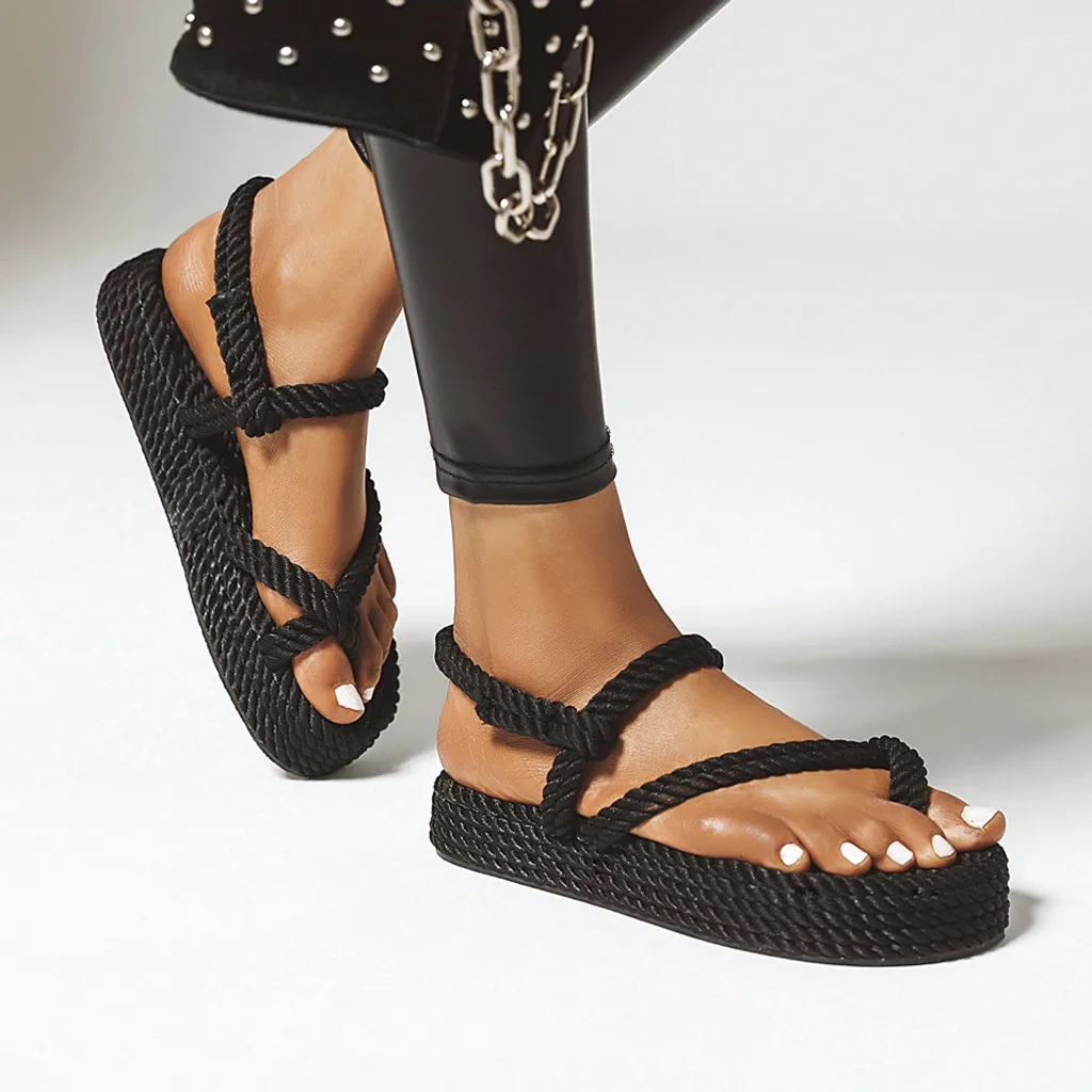 

Summer knitted sandals Bohemian Sandals For Women Flat Linen Rope Platform Female Open Toe Slip-on Shoe 2020 dropshipping