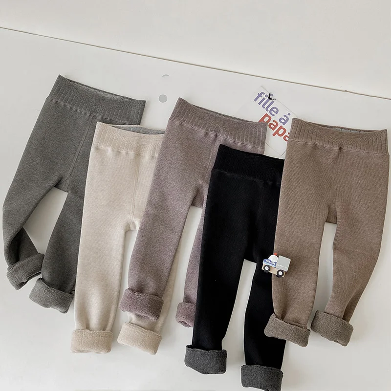 Girls Warm Fleece Skinny Leggings Kids Pants