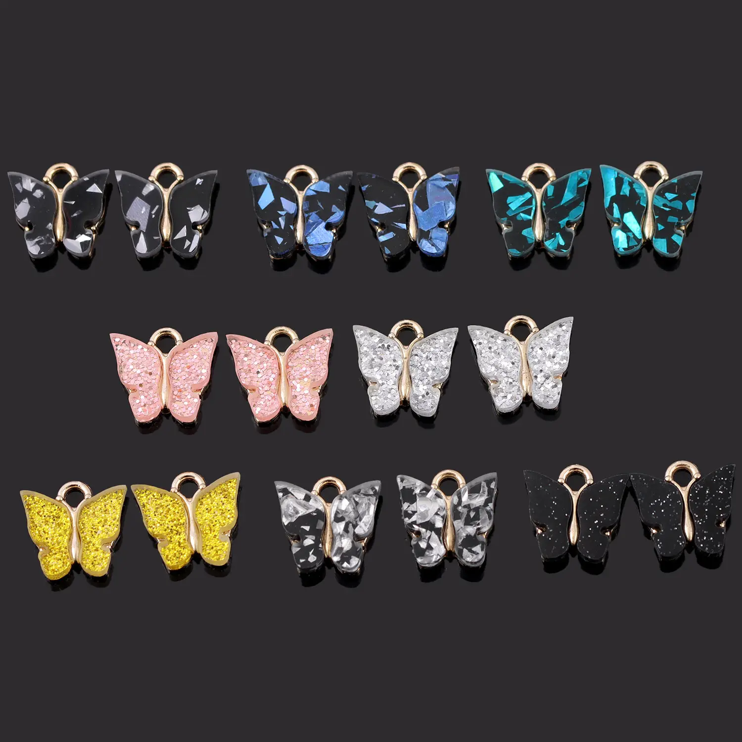 96Pcs/Lot New Shiny Colorful Acrylic Butterfly Charms Making DIY Trendy Earring Pendant Necklace Jewelry Wholesale With Free Box