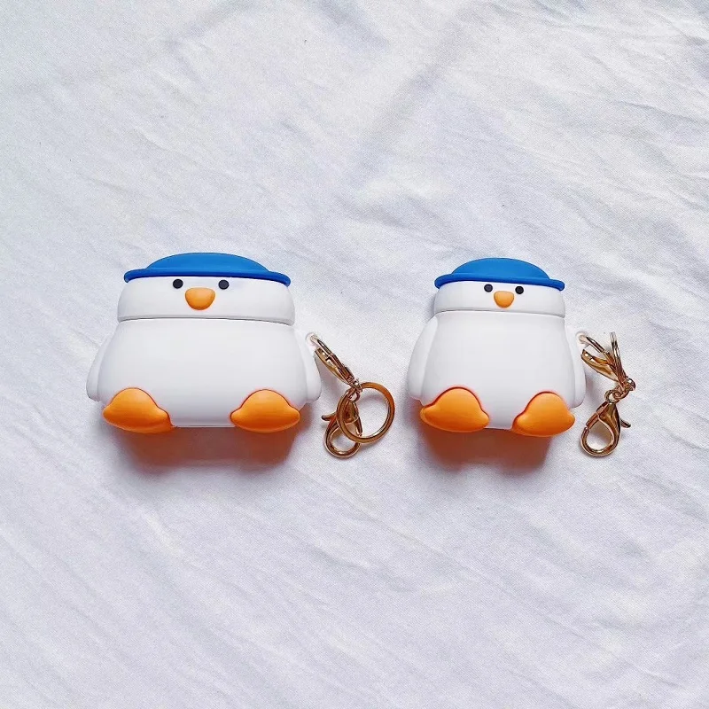 3D Smooth Silicone Cute Blue/Red Hat Reread Fat Duck Round Face Earphone Case For Airpods1/2 Pro Buy One Get Anti-lost Ring Free |
