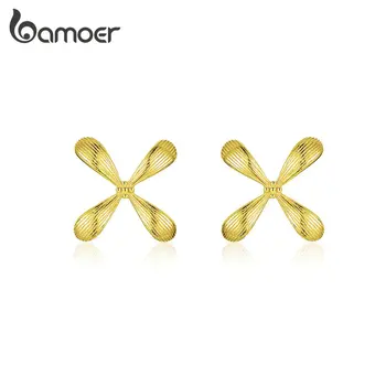 

bamoer GAE305 925 Sterling Silver Golden Cross Blossom Stud Earrings for Women Festival Gift Fine Jewelry Minimalistic Earrings