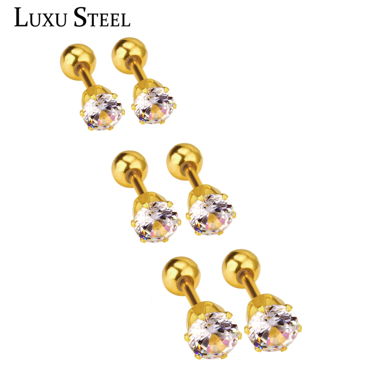 LUXUSTEEL pendientes redondos antialérgicos de CZ para mujer y niña, aretes de acero con cierre, pendientes de acero quirúrgico Brinco a moda|ear earrings|cartilage piercing girl - AliExpress