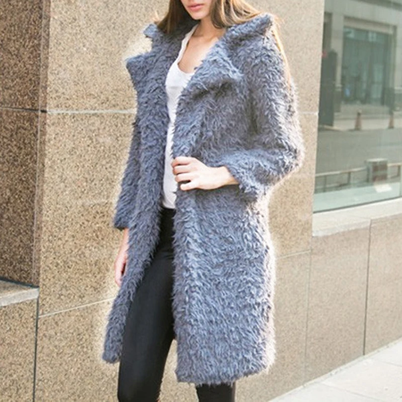 Long Wool Coat Women Coat Outerwear Winter Clothing Fashion Warm Woolen Blends Female Elegant Solid Outerwear Fashion - Цвет: gray