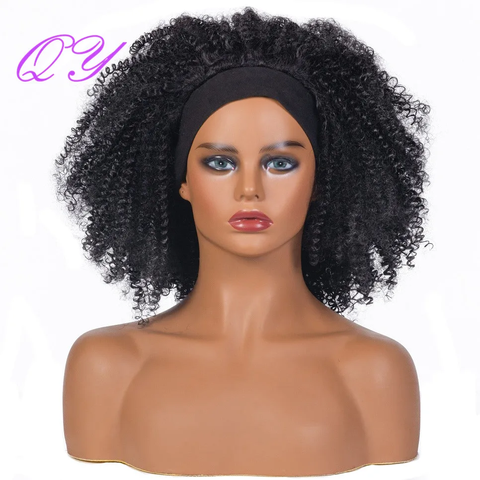 

QY Synthetic Afro Kinky Curly Headband Wigs For Black Women Short Natural Hair High Temperature Fiber