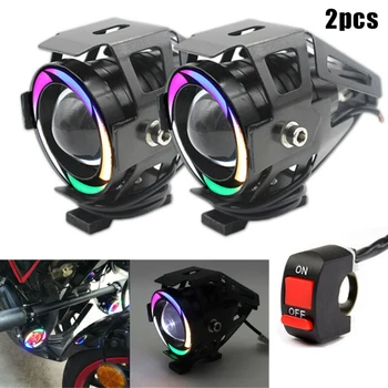 

High Power 125W Multi-Color Halo LED Motorcycle Headlight Spot Lamp White Light Projector Lens 7 Low Heat Generation