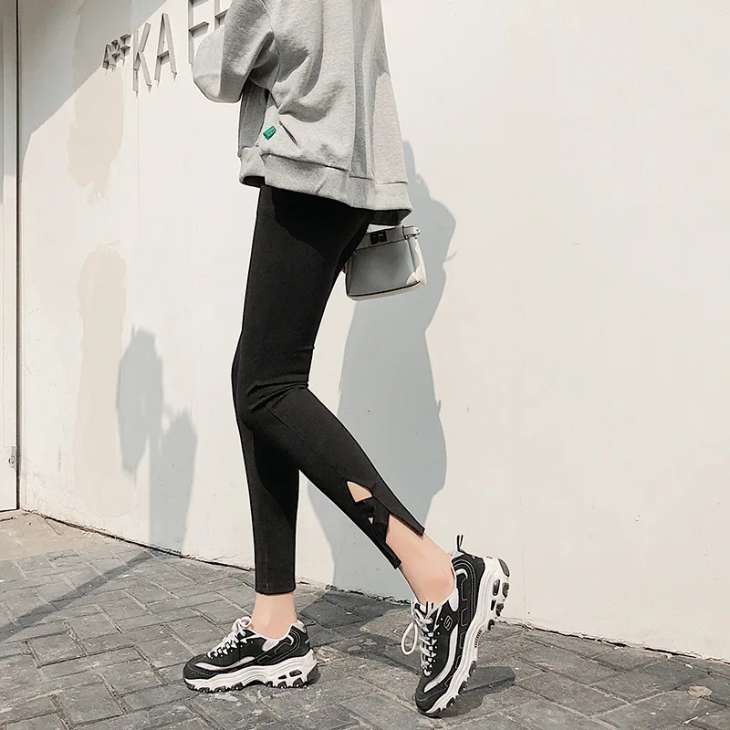 2019 облегающие Капри верхняя одежда леггинсы женские оптом осенние черные с тонким видом эластичные облегающие брюки поколение Fa