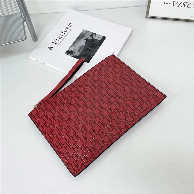 2021 New Luxury Brand CH Clutch Unisex High-quality CH Letter Pattern Clutch luxury envelope leather business clutch purse Two red