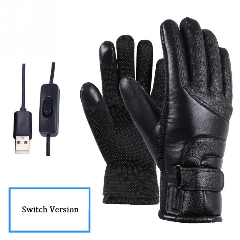 Black Switch Version Теплые ветрозащитные перчатки для верховой езды с подогревом и зарядкой от usb, Зимние перчатки для мужчин и женщин для катания на лыжах и пеших прогулок - Цвет: Black Switch Version