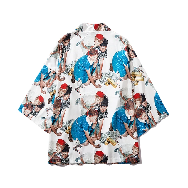 Bebovizi Japan Style Cat Printed Thin Kimono Men Japanese Streetwear Blue Jackets Casual Outerwear 2021 8