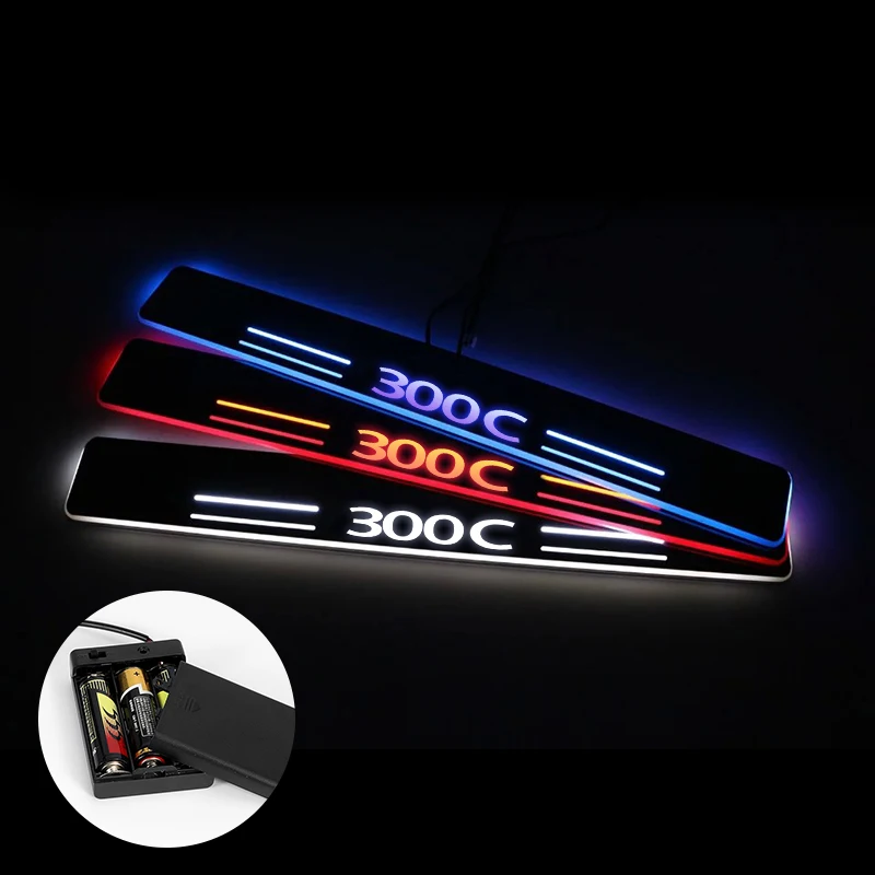 

LED Door Sill For Chrysler 300 300C SRT8 SRT-8 2005 - 2018 Streamed Light Scuff Plate Acrylic Battery Car Door Sills Accessories