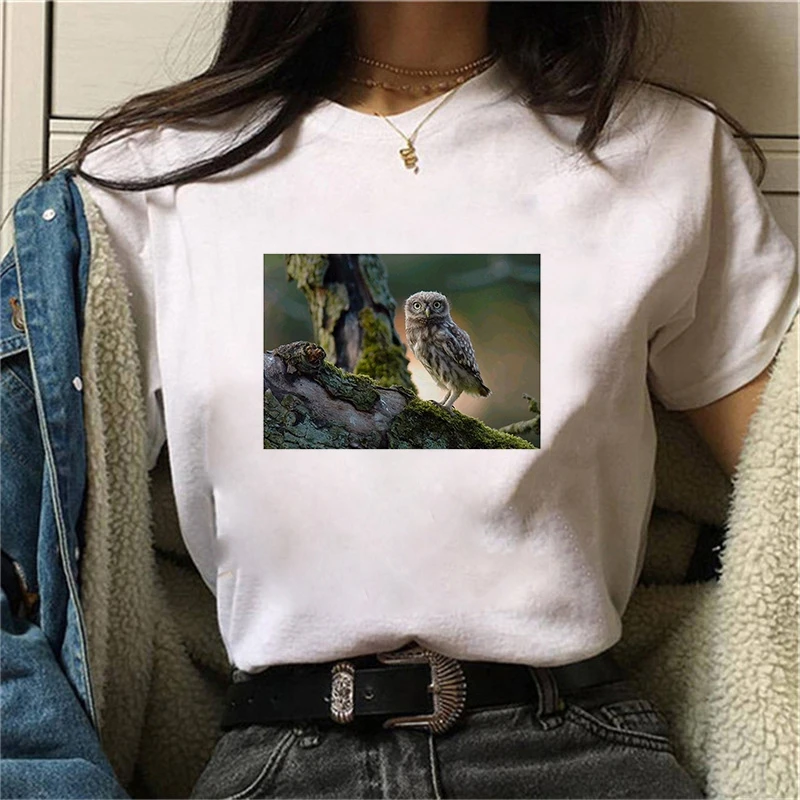 Fashion Women T Shirt Harajuku Realistic photos of owls Tshirt 90s Painting Ulzzang Casual Tops Tees T-shirt Female Clothes