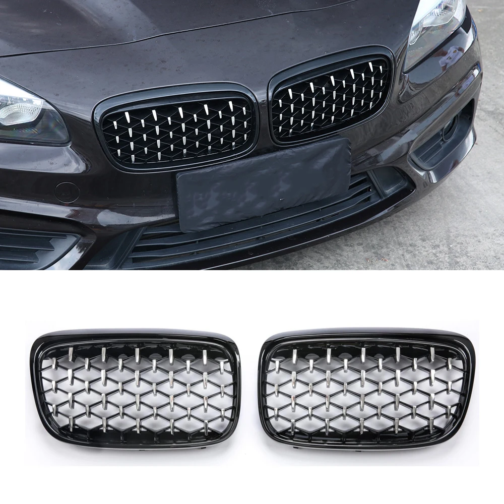 

A Pair Chrome Diamond Kidney Grilles Meteor Style Front Bumper For BMW 2 Series F45 F46 228i 220i 235i 2014-2018 Car Accessories