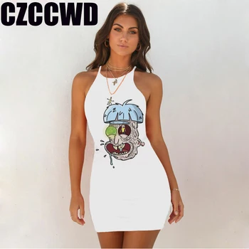 

New Harajuku Aesthetic Clothes Female Dress Vogue Casual Vestido Funny Rick And Morty Print Women 2020 Summer White Sexy Dress