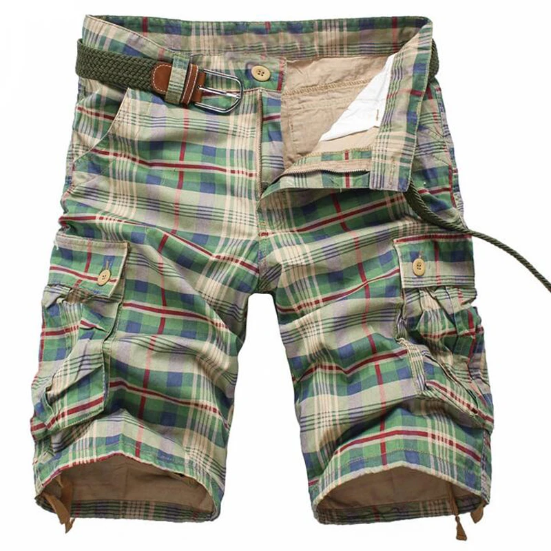 Повседневные клетчатые шорты мужские модные летние пляжные камуфляжные военные хорошие шорты мужские бермуды хлопковые короткие штаны с карманами комбинезоны