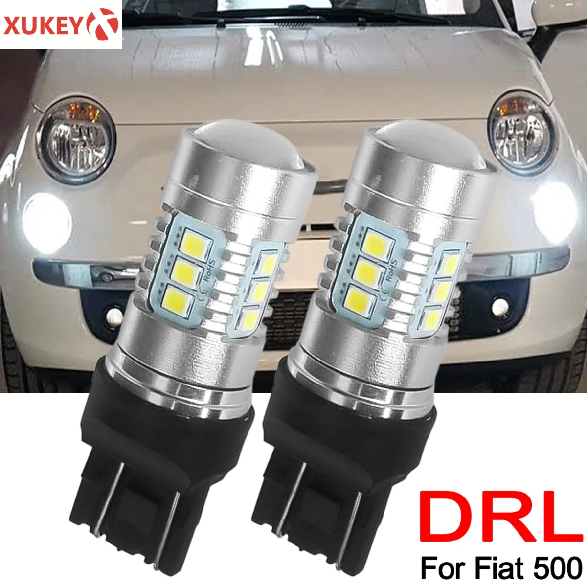 For Fiat 500 Daytime Running Light Lamp Bulbs DRL White T20 7443 580