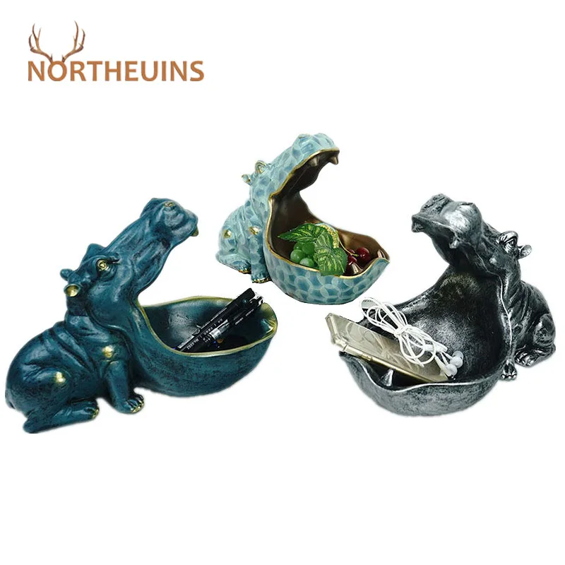

NORTHEUINS Resin Hippo Storage Ornaments Nordic Miniature Animal Figurines for Interior Home Decor Desk Decoration Accessories