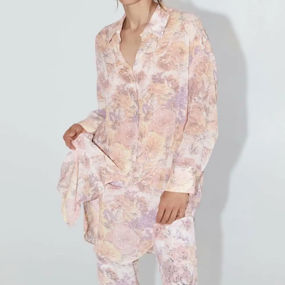 

Autumn Chiffon Blouse Women Casual Print Floral Loose Ruffle Elegant Long Blouses For Lady