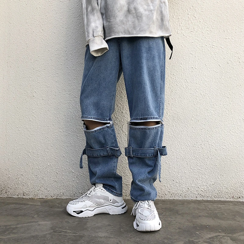 Promotion 2020 Jeans Pants Men Zipper Patchwork Removable Shorts Fashion Hip Hop Denim Pants Men Loose Wide Leg Pants Straight Jeans Pants