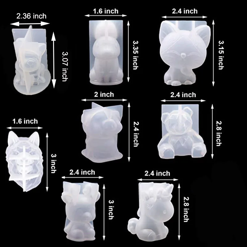 1pc 3D Animal Resin Molds Wolf Rabbit Dog Bear Epoxy Silicone