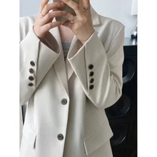 Slant Button Blazer Femme Feminino Women Long Coat Women's Spring Autumn New Korean Elegant Casual Suit Top