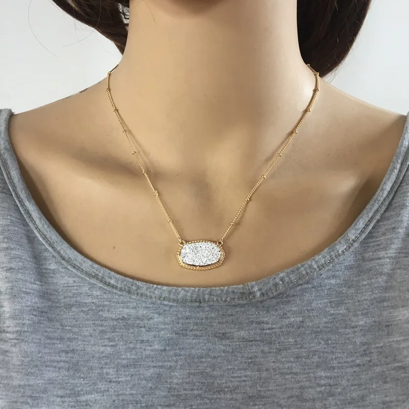Овальный Стиль золотого цвета Агат Drusy Подвески с шестигранной головкой смолы