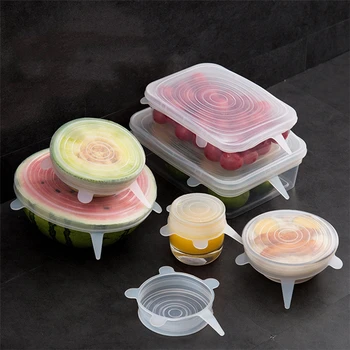 

6Pcs/Set Silicone Caps covers Silicone Stretch Lids Vacuum Seal Suction Silicone Cover Food Fresh Fruit Keeping Lid Kitchen Tool