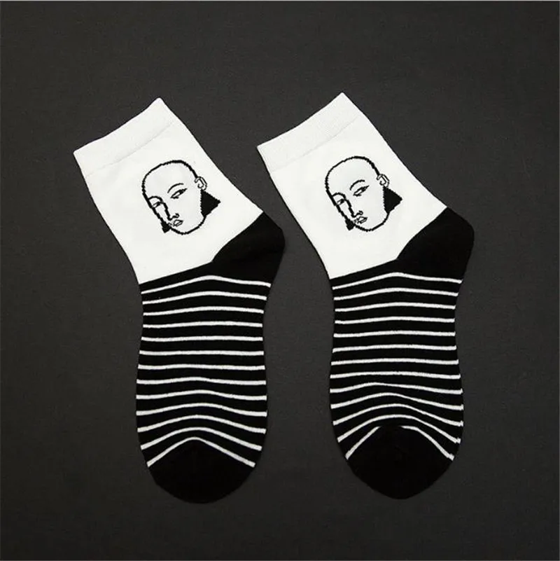 5pairs Осень-зима, 10 шт. = 5 пар, Носки с рисунком аниме, Черно-Белые Носки с рисунком, женские хлопковые носки, повседневные полосатые носки, Прямая поставка - Цвет: 5pairs
