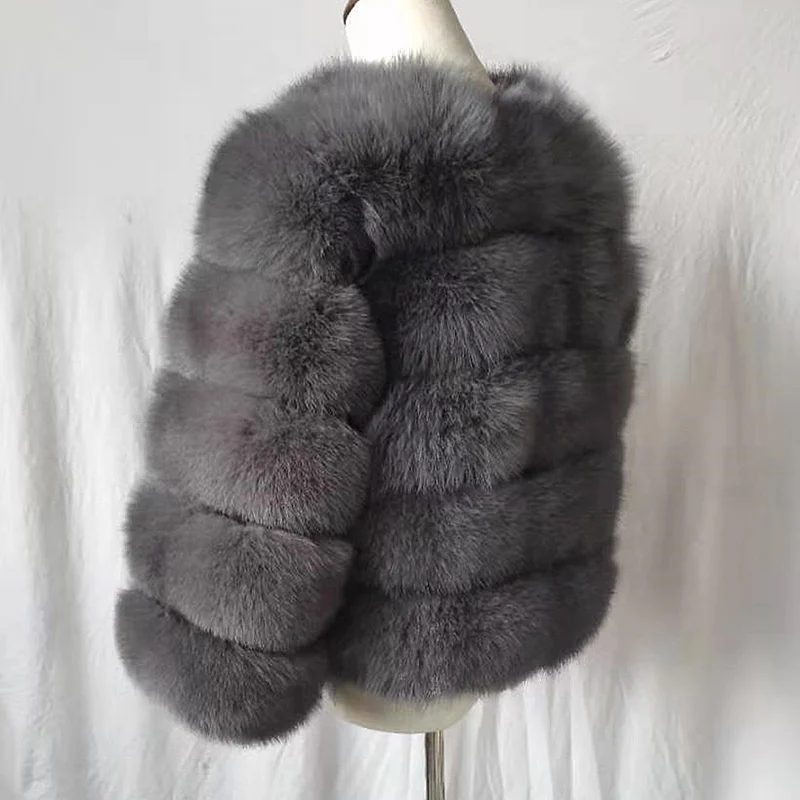 Модное короткое пальто из натурального меха, Женское пальто из натурального Лисьего меха, зимнее пальто с рукавами три четверти, теплая одежда, теплое пальто