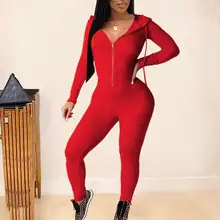 Взрывной стиль сплошной цвет квадратный воротник Асимметричный длинный рукав комбинезон женский модный принт с капюшоном на молнии комбинезон набор