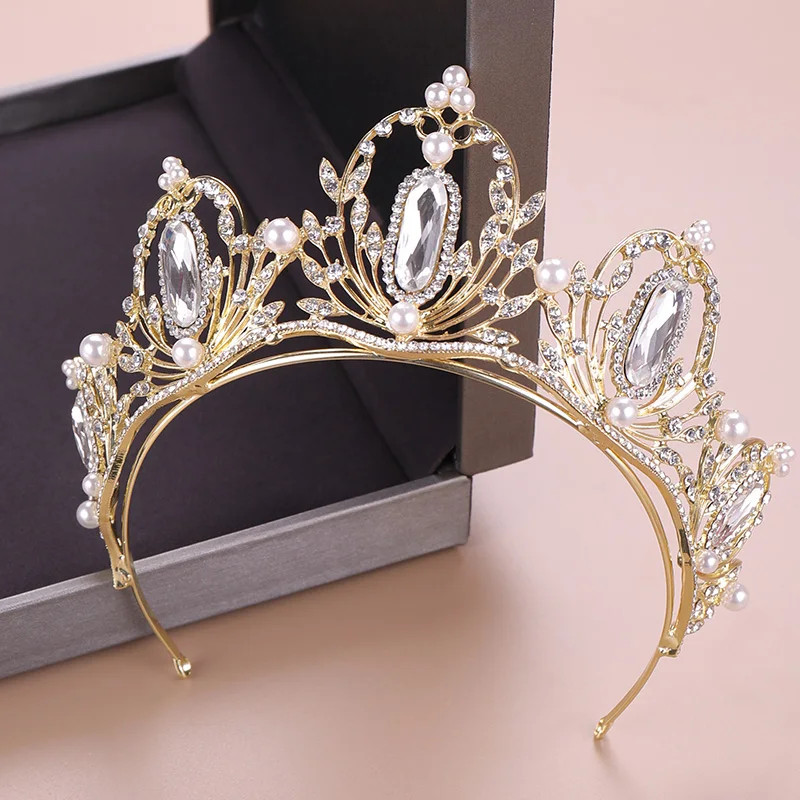 

NPASON Women Hair Jewelry Pearls Crystal Tiaras And Crowns For Wedding Hair Accessories Luxury Queen Pageants Diadems Hot Sale