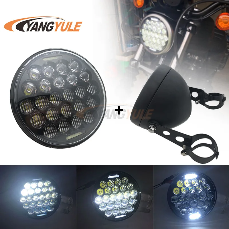 

5 3/4" Motorcycle Projector LED Headlight 5.75 inch Hi/Lo Beam 5D Lens White DRL For motor Sportsters, Dynas, Indian Scout