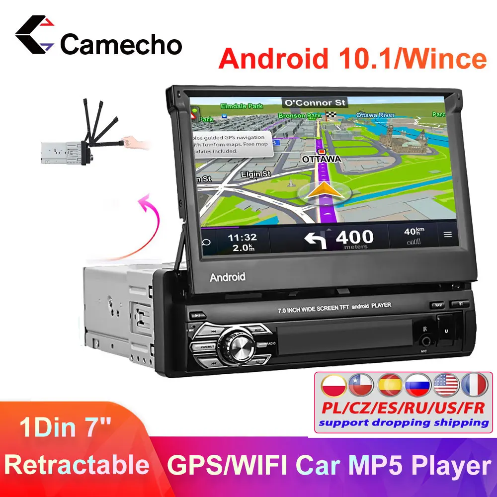 Camcho автомобильное радио 1 din Android 10 стерео 7 &quotHD выдвижной сенсорный экран