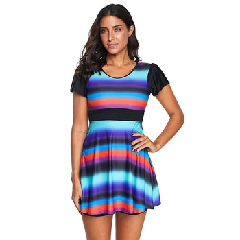 

SEBOWEL Tie Dye Ombre Striped Swimdress Tankini One Piece Swimsuit Maillot De Bain Femme Women Plus Size Swimwear 2XL Swim Suit