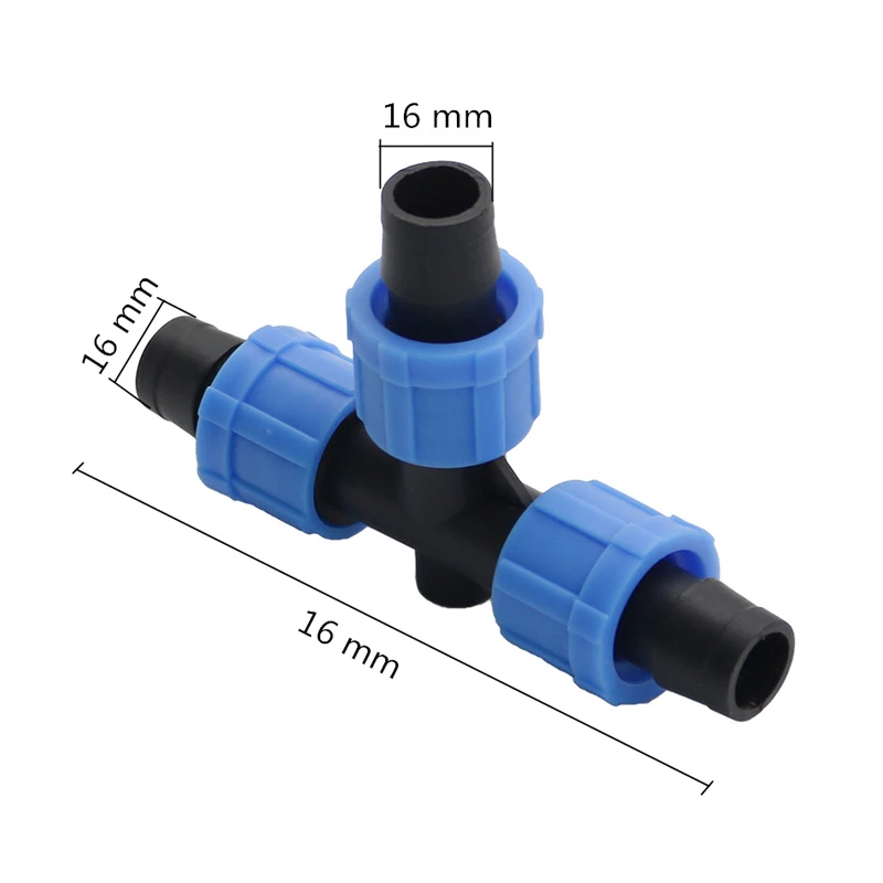 16mm Tee 30 шт. садовые соединители для воды 16 мм капельная лента прямые тройники Концевая вилка 1/" 3/4" резьба DN17 разветвитель труб - Цвет: 16mm Tee