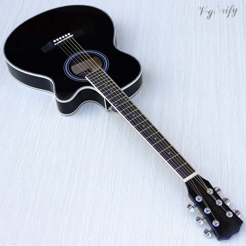 black color Тонкий корпус акустическая-электрогитара для начинающих гитара с бесплатной гиговой сумкой струна черный натуральный Солнечный белый цвет - Цвет: black color