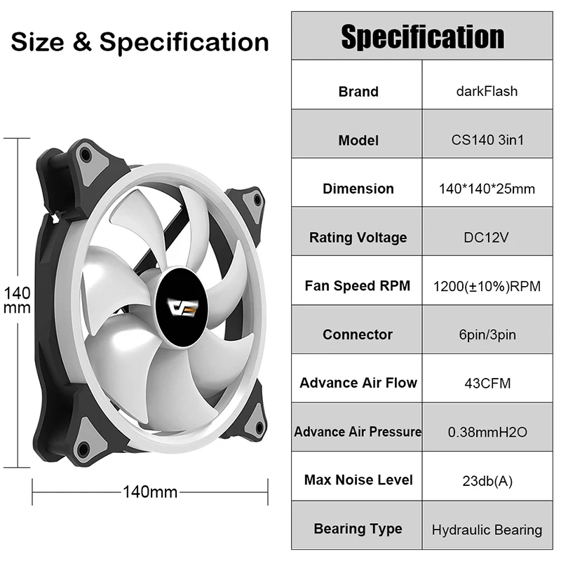 Aigo darkFlash AURA SYNC 3P 5V вентилятор Охлаждающий 140 мм светодиодный компьютер