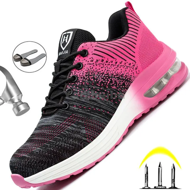 Zapatos de seguridad para hombre y mujer, botas de trabajo con punta de acero Kevlar a prueba de perforaciones, zapatillas ligeras con cojín de aire, zapatos de trabajo a la moda Unisex - Imagen 3