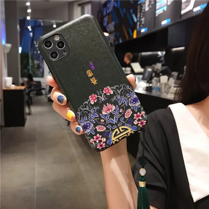 IMIDO чехол в китайском стиле для IPhone 11pro Max/XR XS Max/7 8 p/6 6sp Китайский силиконовый чехол с принтом Модный и простой - Цвет: Черный