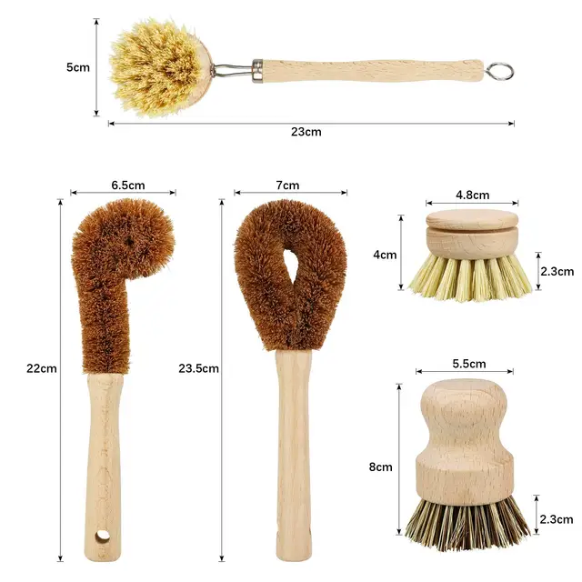 Kitchen Brush Heads 5 Pcs Scrub Brush Plant Based Cleaning Brush Set Dish Vegetable Cleaning Bathroom Kitchen Cleaning Tools Set 6