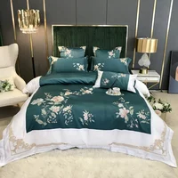 60S Satin Cotton Luxury Chinese Style Flowers Embroidery Bedding Set 5