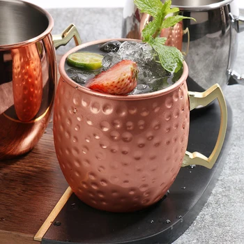 

550ml 18 Ounces Moscow Mule Mug Stainless Steel Hammered Copper Plated Beer Cup Coffee Cup Bar Drinkware Travel Milk Mug