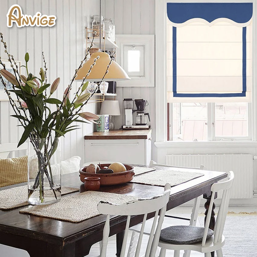 

Anvige motorized modern style made of cotton fabric custom roman blinds roman shades for kitchen ready to install