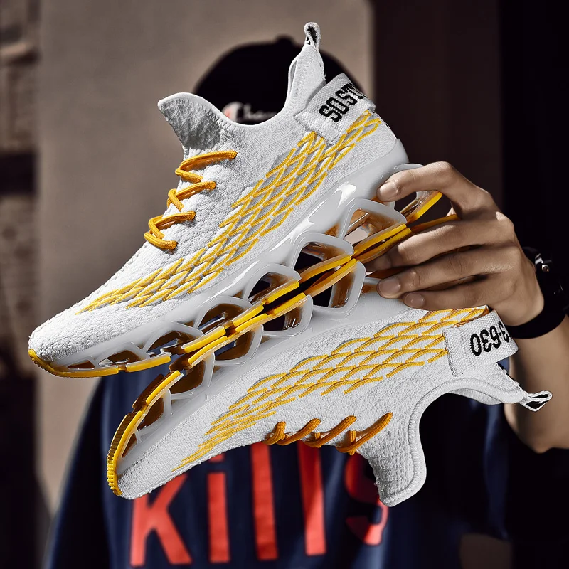 

2019 Newest Summer Flying Woven Mesh Breathable Fish Scale Sports Running Shoes Men Outdoor Hollow Shockproof Wear Sneakers F