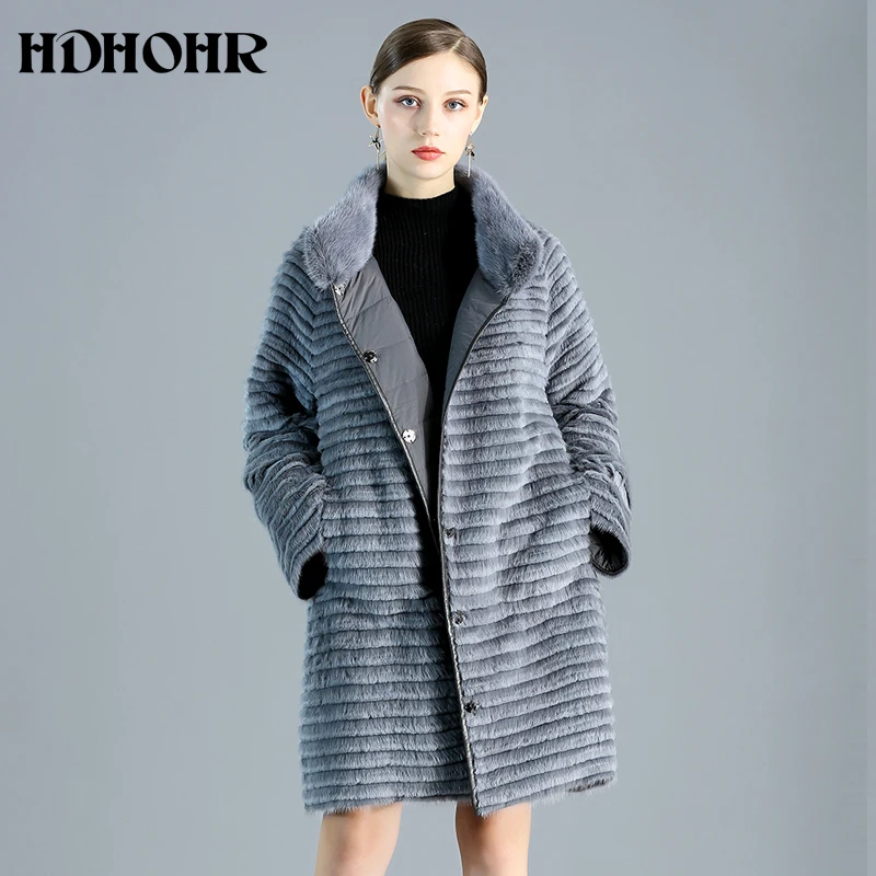 Новинка 2020 Женское пальто HDHOHR из натурального меха норки с двусторонней